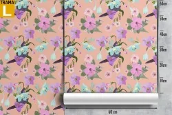 Lilac and purple flowers wallpaper modern nature design.