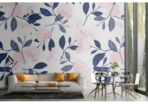 Pink and blue nature leaves wallpaper pattern.