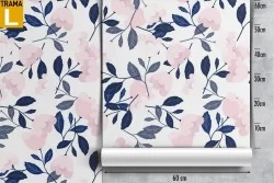 Carta da Parati foglie natura rosa e blu pattern.