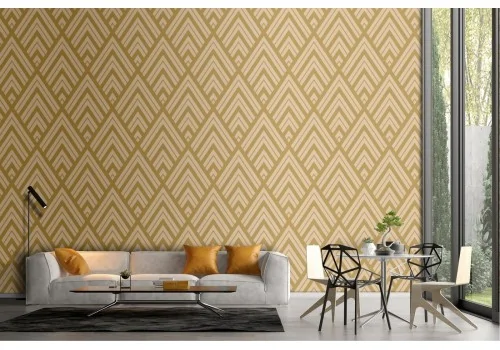 Vintage geometric wallpaper decoration with yellow diamonds.