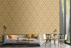 Geometric wallpaper decoration vintage yellow diamonds.