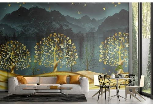 Abstract landscape wallpaper stylized trees