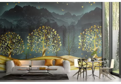 Carta da Parati paesaggio astratto alberi stilizzati