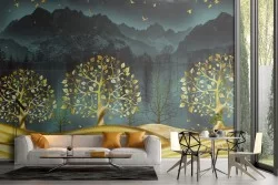 Abstract landscape wallpaper with stylized trees