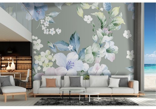 Refined white flowers wallpaper nature vintage pattern.