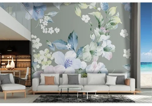 Refined white flowers wallpaper nature vintage pattern.