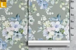 Carta da Parati fiori bianchi raffinati natura pattern vintage.