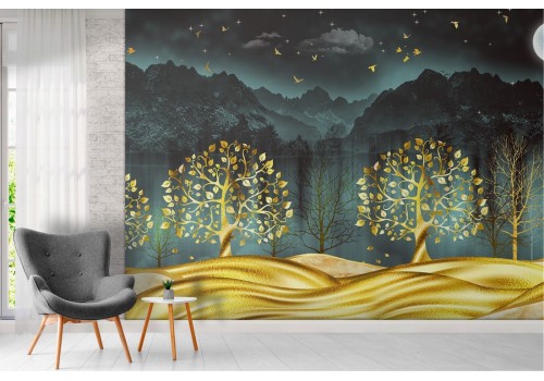 Abstract landscape wallpaper with stylized trees 2