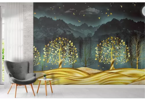 Carta da Parati paesaggio astratto alberi stilizzati 2