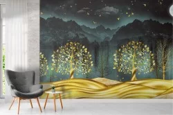 Abstract landscape wallpaper with stylized trees