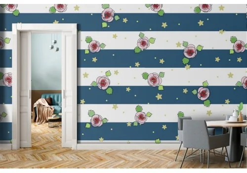 Wallpaper flowers and stripes modern nature pattern.