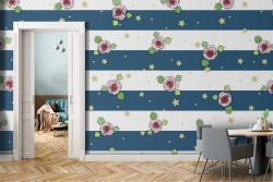 Carta da Parati fiori e righe natura moderna pattern.