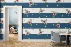 Wallpaper flowers and stripes modern nature pattern.