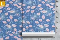 Carta da Parati foglie stilizzate azzurro e rosa natura.