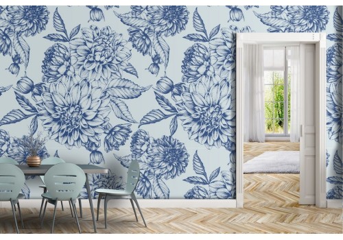 Wallpaper with stylized vintage flowers, nature and leaves.