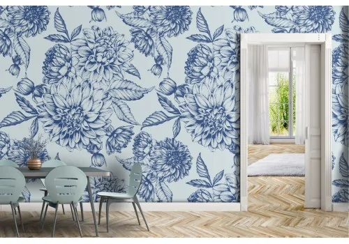 Vintage style wallpaper with stylized flowers, nature and leaves.