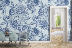 Wallpaper with stylized vintage flowers, nature and leaves.