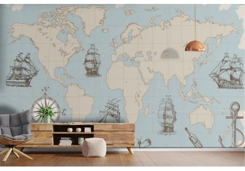 Wallpaper world map continents and ships