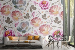 Carta da Parati fiori vintage natura decorazione rosa.