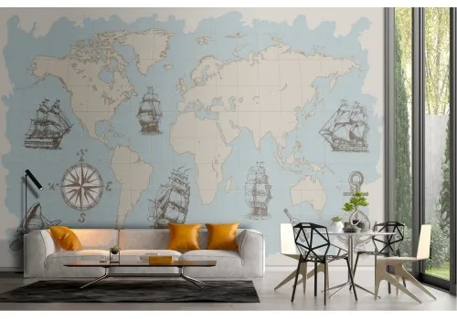 Wallpaper world map continents and ships 2