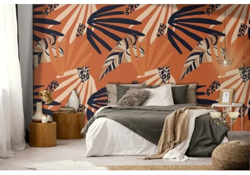 Stylized tropical leaves nature wallpaper.