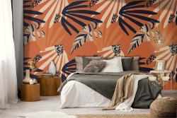 Carta da Parati foglie tropicali natura stilizzata.