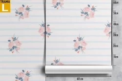 Carta da Parati fiori rosa e righe raffinate pattern vintage.