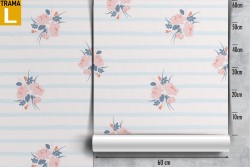 Pink flowers and refined stripes wallpaper, vintage pattern.