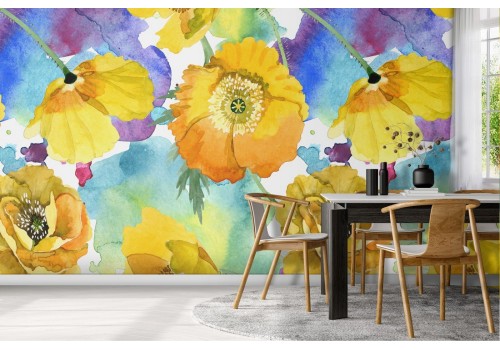 Yellow flowers wallpaper modern nature design.