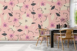 Carta da Parati fiori bianchi e rosa design stilizzato.