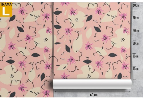 White and pink flowers wallpaper with stylized design. 2