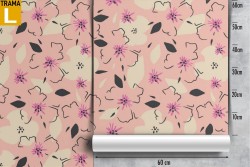 Carta da Parati fiori bianchi e rosa design stilizzato.