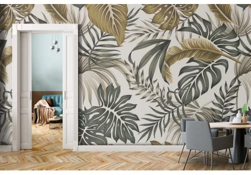 Carta da Parati foglie tropicali vintage natura.