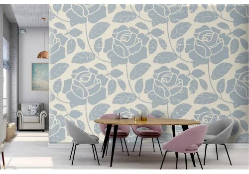 Stylized roses wallpaper blue nature pattern.