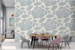 Stylized roses blue nature pattern wallpaper.