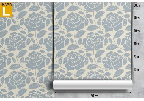 Carta da Parati rose stilizzate azzurro natura pattern. 2