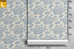 Carta da Parati rose stilizzate azzurro natura pattern.