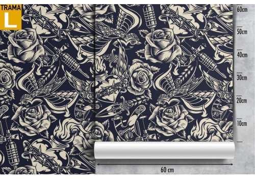 Wallpaper tattoos roses and hearts modern punk decoration. 2