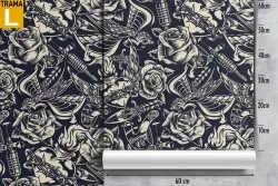 Wallpaper tattoos roses and hearts modern punk decoration.