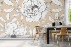 Carta da Parati fiori stilizzati e foglie vintage natura.