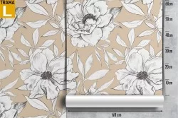 Carta da Parati fiori stilizzati e foglie vintage natura.