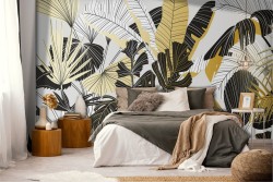 Wallpaper Flowers Trees Leaves Stylized Nature