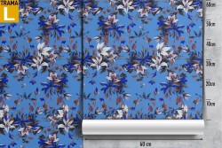 Carta da Parati fiori bianchi fondo blu natura pattern.
