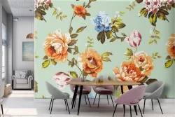 Vintage orange and white floral wallpaper.