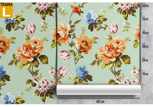 Vintage orange and white floral wallpaper. 2