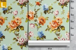 Vintage orange and white floral wallpaper.