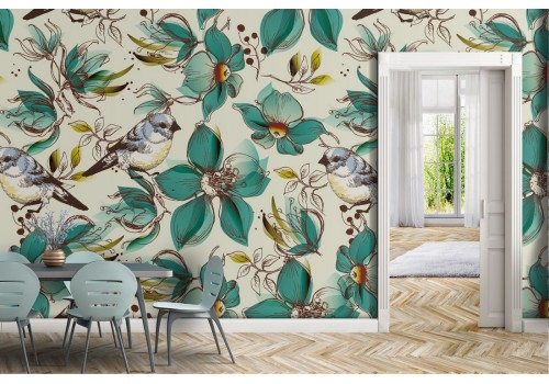 Green flowers vintage nature wallpaper.