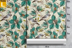 Carta da Parati fiori verdi vintage natura.