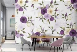 Carta da Parati fiori viola e bianco natura pattern.