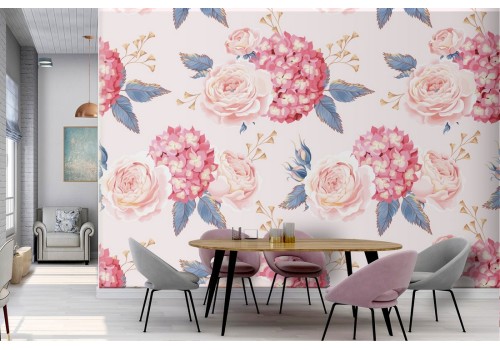 Vintage wallpaper with antique pink flowers nature pattern.